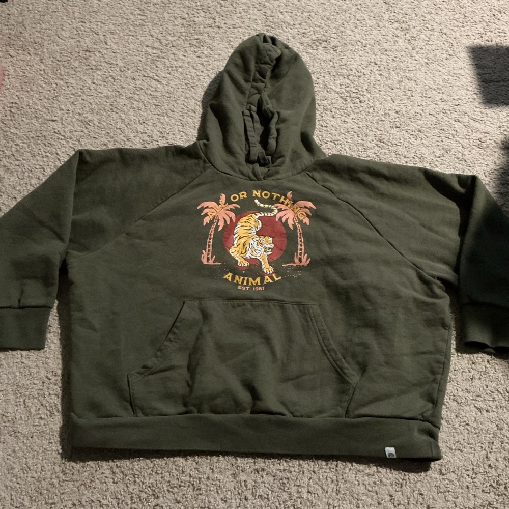 Animal Streetwear Green Tiger Graphic Pullover Hoodie Women’s US 8 Y2K Grunge